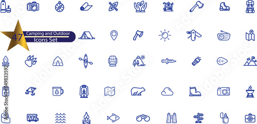 Outline icon set - summer camping, outdoor, travel.