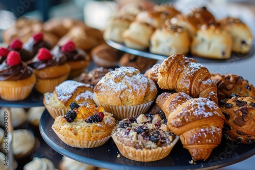 Obraz na płótnie testy and delicious muffins, scones, and croissants on a platter