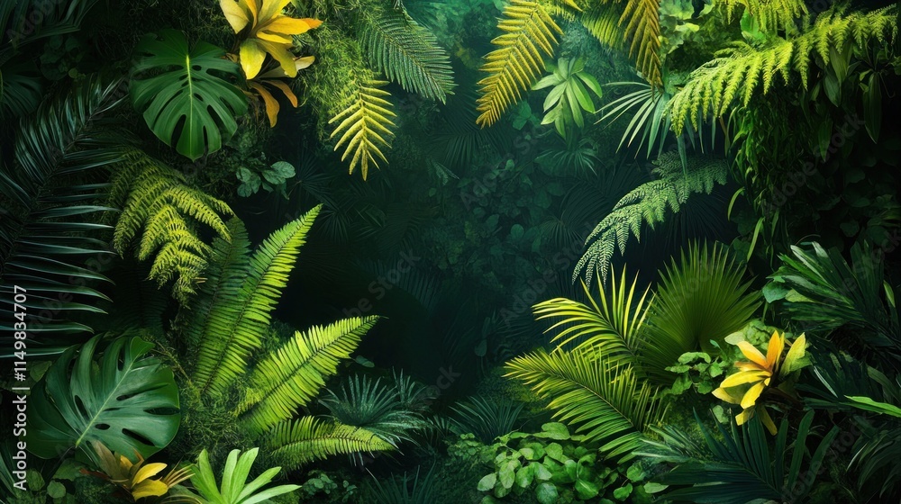 Fototapeta premium Lush Tropical Foliage with a Dark Center