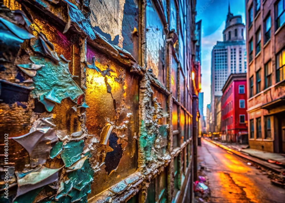 Fototapeta premium Urban Exploration: Grunge Silver Foil Texture Background - Abstract Industrial Photography