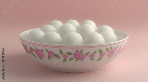 3D Render of White Food in Floral Bowl