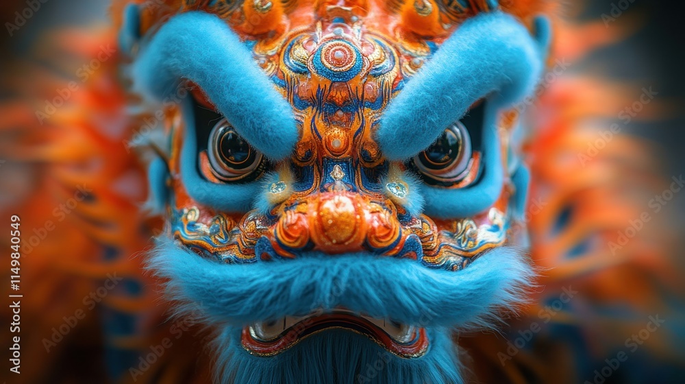 Fototapeta premium Close-up of a vibrant lion dance costume. (1)