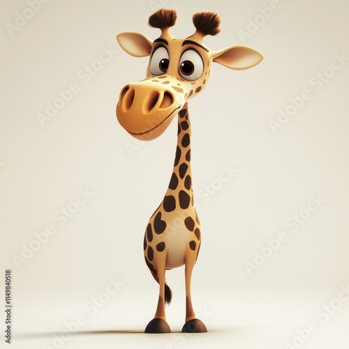 A Cute Cartoon Giraffe Stands Against A Plain Background