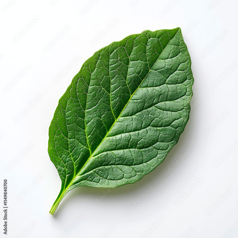 Obraz premium Single vibrant green leaf isolated on white background. (2)
