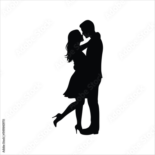 Couple lovers romantic moment silhouette illustration