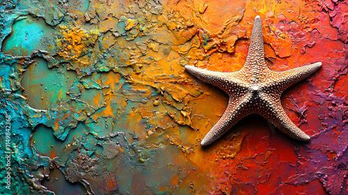 Starfish on colorful textured background.