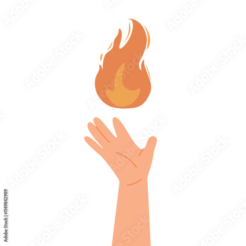 Hand holding, catching fire, burning flame. Light, energy and power symbol. Fingers and mystery, magic heat.
