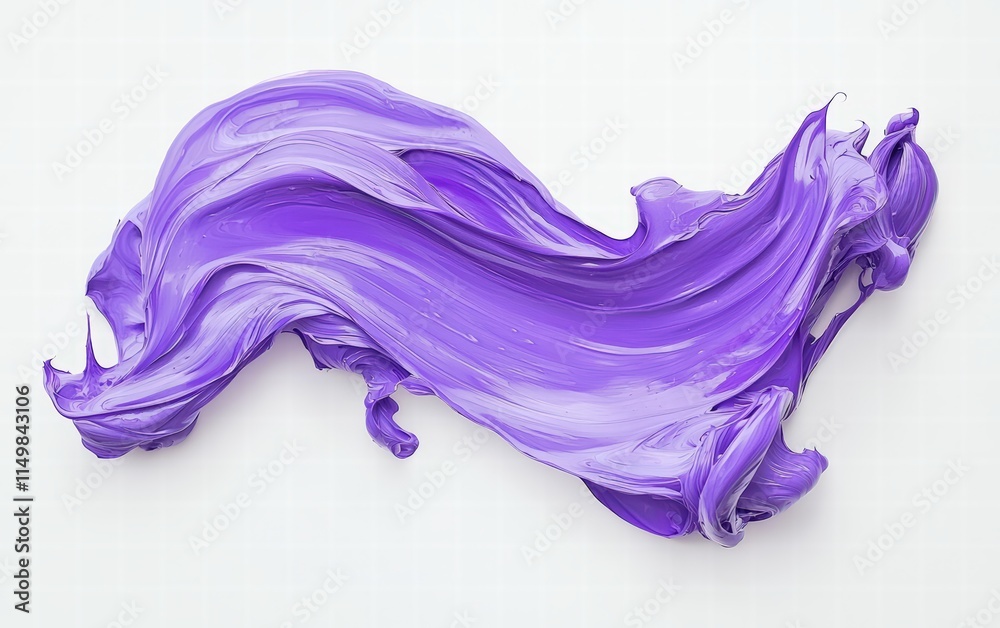 Fototapeta premium Lavender paint drifting softly in mid-air, creating a tranquil wave-like pattern on a white backdrop