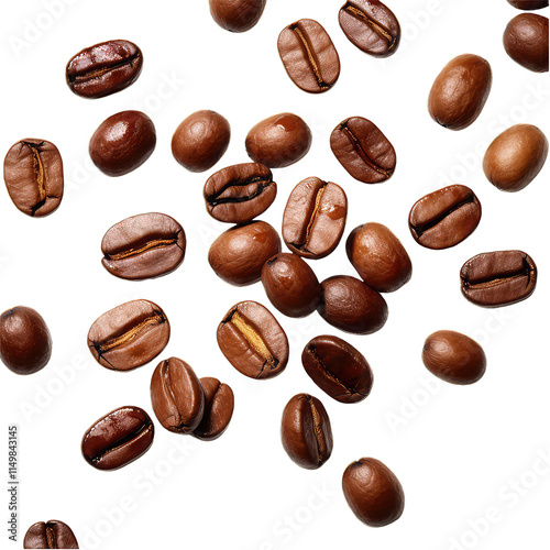 Top view roasted coffee beans on white background.
