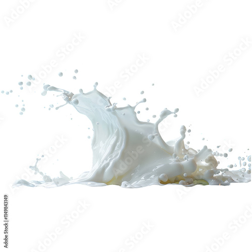 White fresh milk wave splash with drops on transparent background