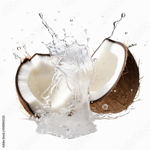 Coconut Splashing Into Water on transparent background.