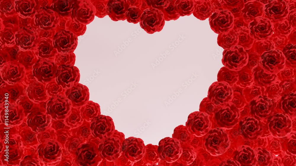 Heart shaped red roses blooming background animation 4K looped. ad, wedding, card, celebration, love, endless, weds, valentine,..