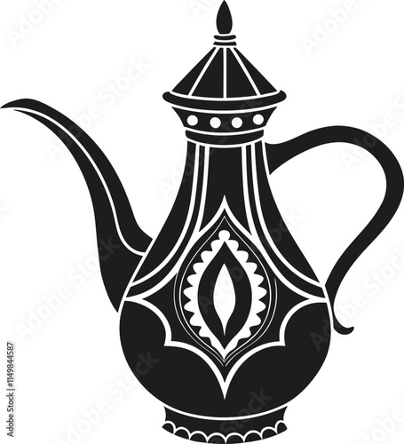 Traditional Arabic Coffee Pot Silhouette – Ornate Islamic Vector Design