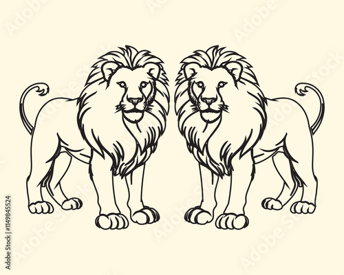 lion kids simple coloring book page black and white thick line art, lion, cute
