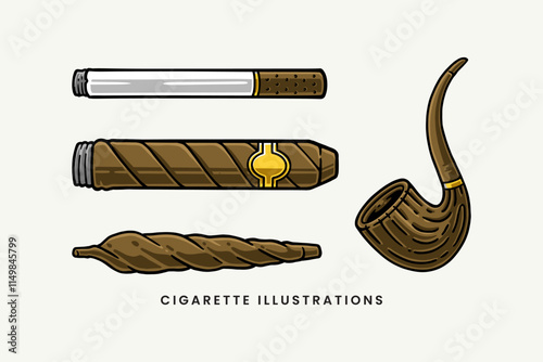 set of cigarette, marijuana weed, smoke pipe colorful style vector. cigarette, marijuana weed, smoke pipe illustration collection. element design of cigarette, marijuana weed, smoke pipe