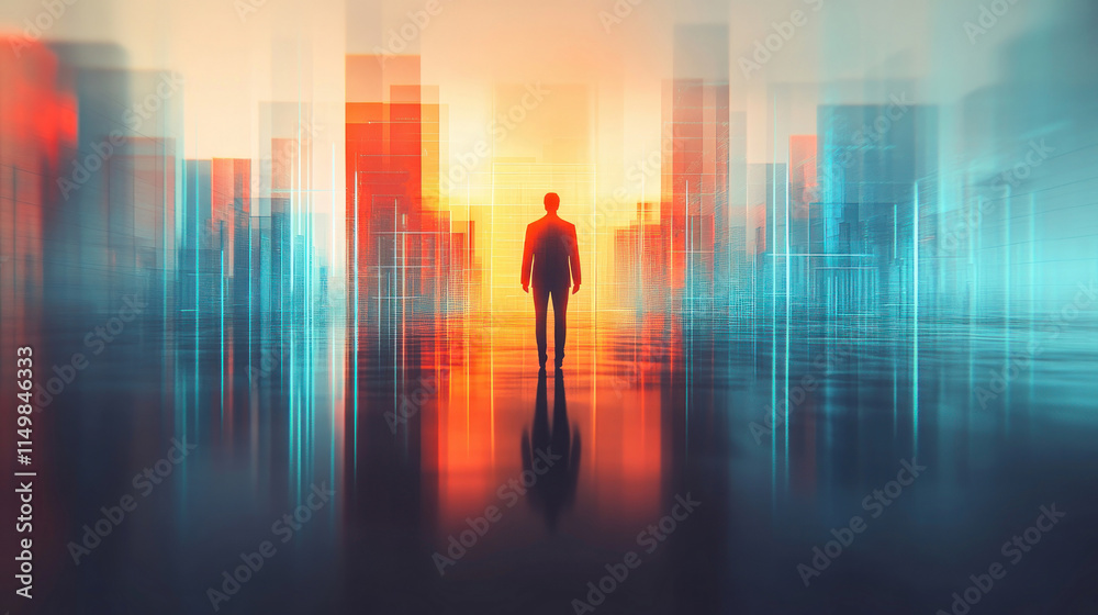Digital Cityscape Businessman Digital Cityscape Businessman