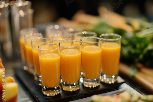 Vibrant Orange Smoothies at a Buffet photo