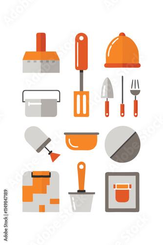  Modern Plastering Tools Icon Set