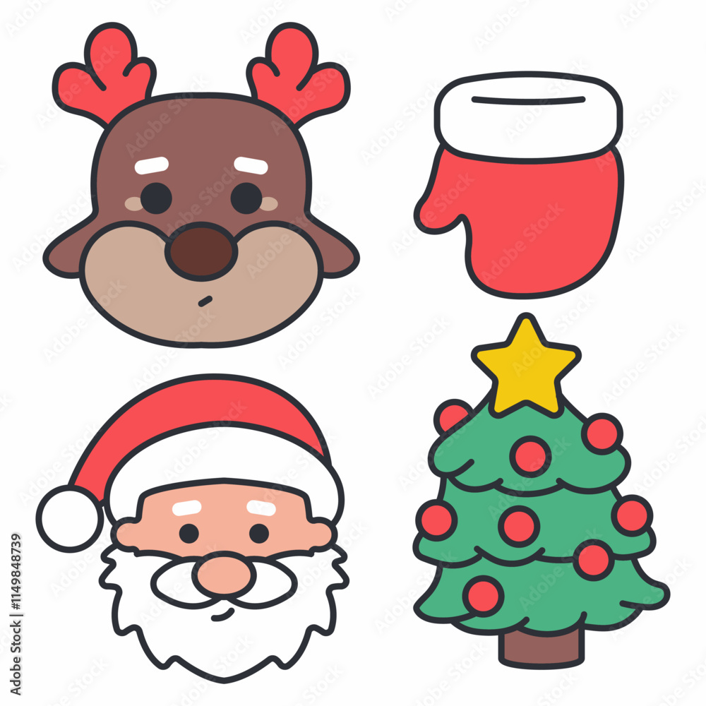 Simple Christmas icons vector cartoon set isolated on a white background. Simple Christmas icons vector cartoon set isolated on a white background.