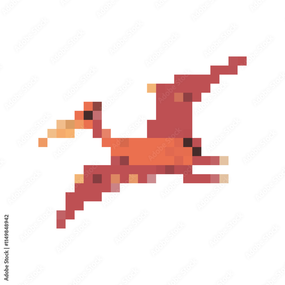 Pixelated pterodactyl vector cartoon dinosaur illustration isolated on background. Pixelated pterodactyl vector cartoon dinosaur illustration isolated on background.