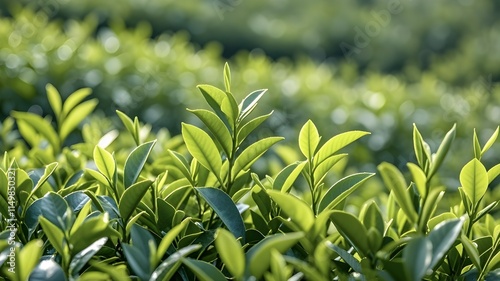 Green tea tree leaves field young tender bud herbal Green tea tree in camellia sinensis organic farm photo