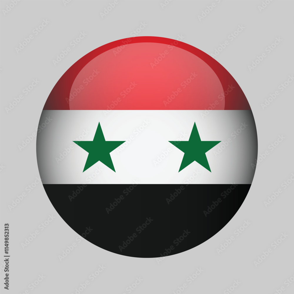 The flag of Syria. Flag icon. Standard color. Circle icon flag. 3d illustration. Computer illustration. Digital illustration. Vector illustration.
