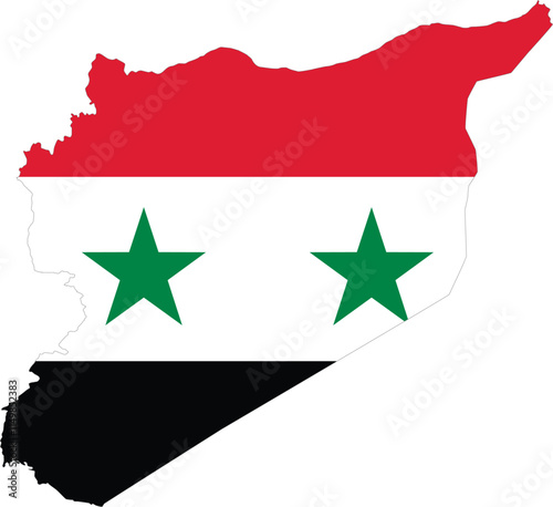 Syrian flag map. Syria country silhouette with flag on background, isolated on white. vector flag of syria country