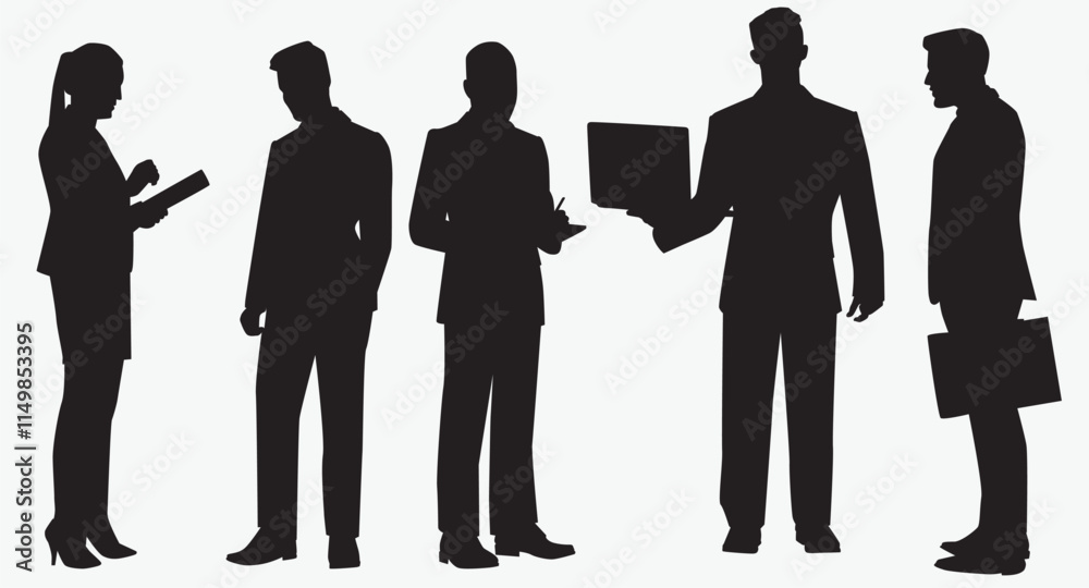 business team silhouette. Working group of business standing together on isolated white background. 
