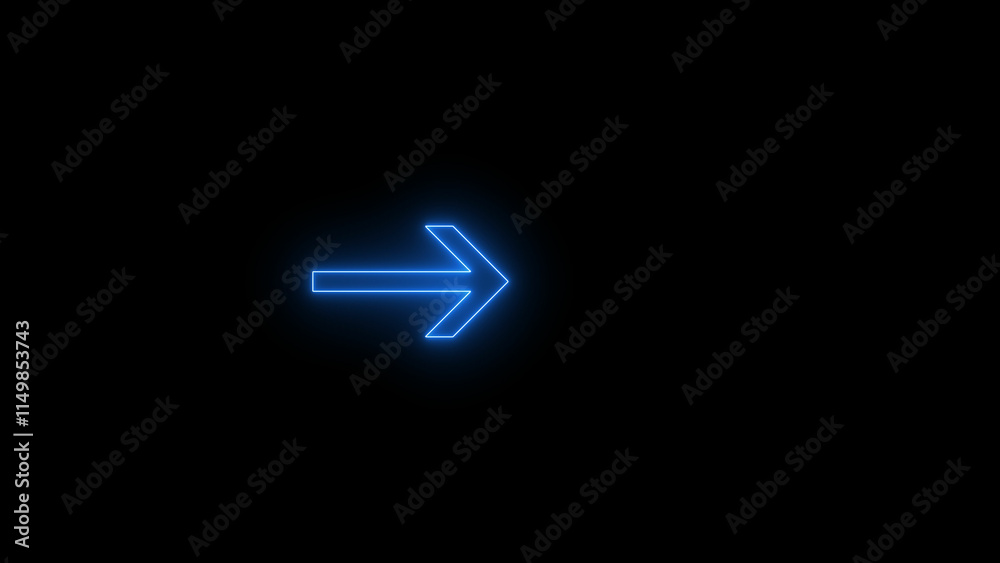 Direction arrow right neon light glowing sign icon royal blue color 4k illustration. Black background 4k illustration. Direction arrow right neon light glowing sign icon royal blue color 4k illustration. Black background 4k illustration.