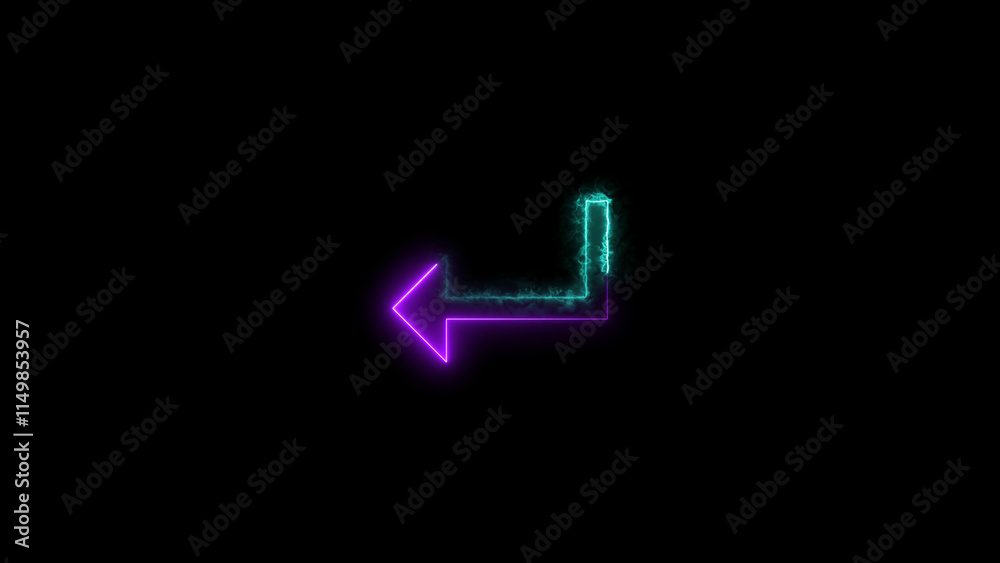 Direction arrow left neon light glowing sign icon colorful 4k illustration. Black background 4k illustration. Direction arrow left neon light glowing sign icon colorful 4k illustration. Black background 4k illustration.