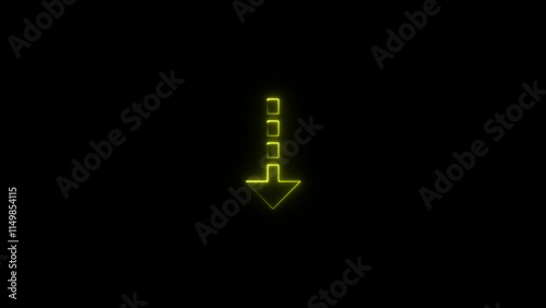 Direction arrow down neon light glowing sign icon colorful 4k illustration. Black background 4k illustration. photo