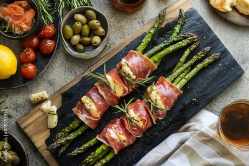 Gourmet Asparagus Wrapped in Ham and Cheese photo