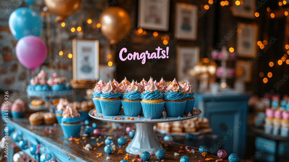 A graduation party with cupcakes arranged to spell A graduation party with cupcakes arranged to spell