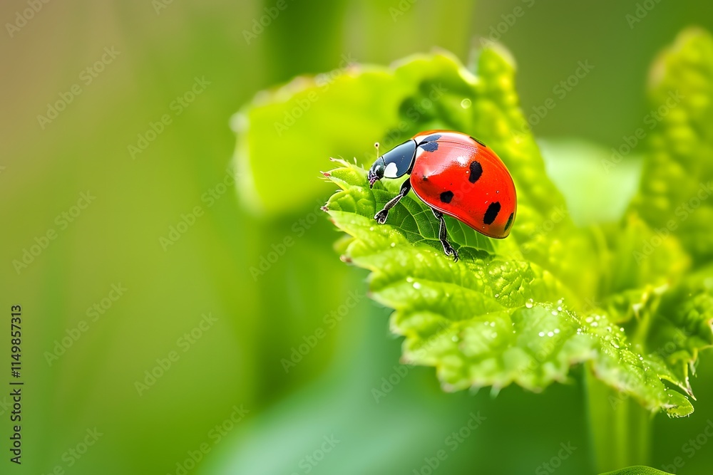 A detailed image of a ladybug on a green leaf, capturing the contrast between the bright colors of the insect and the fresh greenery of the leaf. A detailed image of a ladybug on a green leaf, capturing the contrast between the bright colors of the insect and the fresh greenery of the leaf.