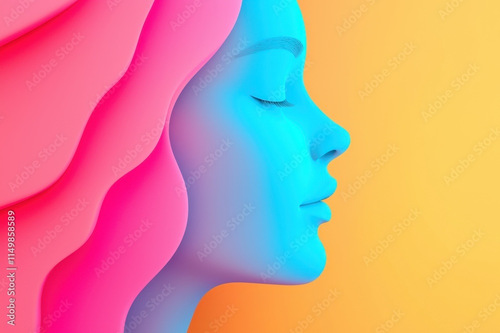 Colorful abstract profile of a woman with vibrant hair against a warm background. Colorful abstract profile of a woman with vibrant hair against a warm background.