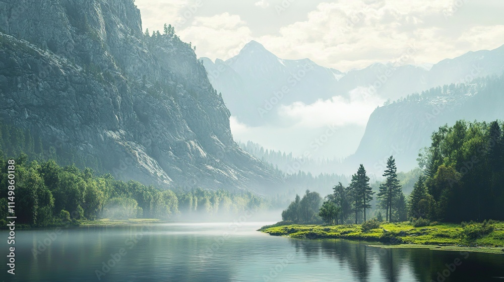 Naklejka premium Mountains and water as the background image