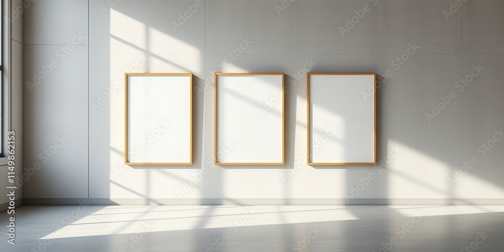 Empty Picture Frames on a Light Wall in a Sunlit Room Empty Picture Frames on a Light Wall in a Sunlit Room