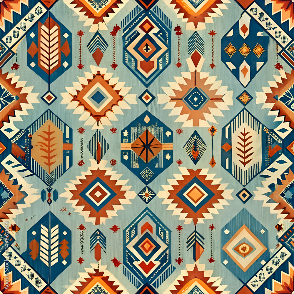 Obraz premium Bohemian. vibrant geometric pattern with tribal motifs.