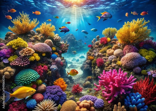 Wallpaper Mural Vibrant Coral Reef Underwater Scene: Colorful Fish & Lush Marine Life Aerial View Stock Photo Torontodigital.ca