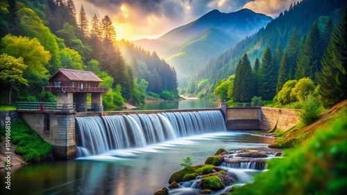 Carpathian Mountains Micro Hydro Dam - Bokeh Scenic Stock Photo photo