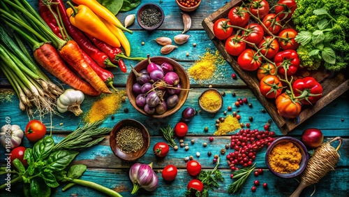 Wallpaper Mural Vibrant Fresh Vegetables & Spices on Rustic Wooden Table - Urban Exploration Photography Torontodigital.ca