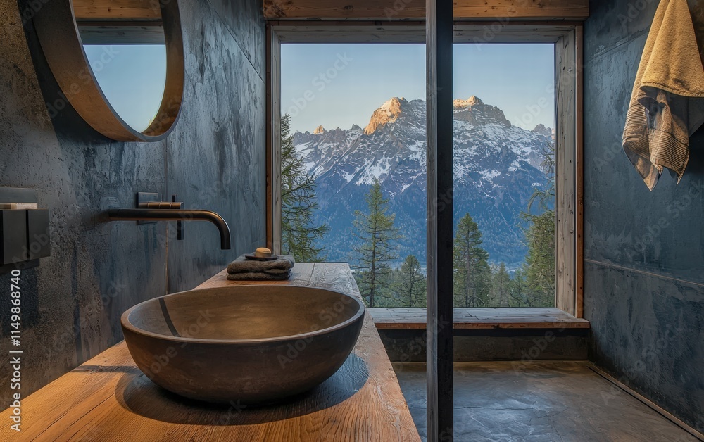 Fototapeta premium Minimalist round sink in a modern bathroom with subtle metallic accents