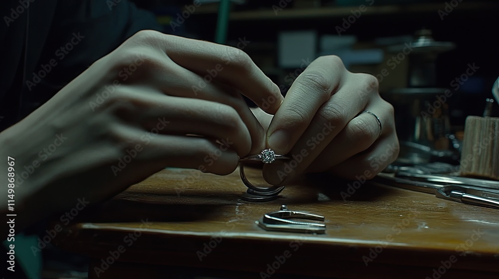 Craftsmanship in Jewelry Making with Hands Working on Ring Craftsmanship in Jewelry Making with Hands Working on Ring