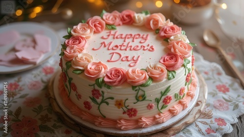 Mother’s Day floral cake with glowing fairy lights.