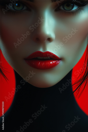 Close-up of a beautiful woman with striking red lips.
