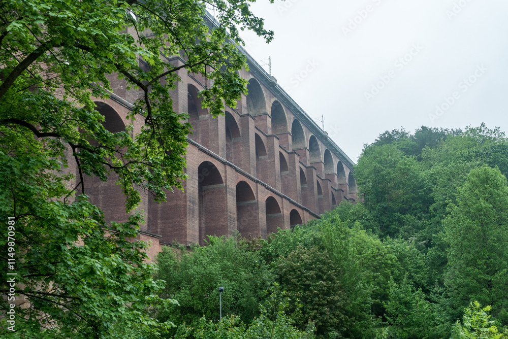 Fototapeta premium Ein regnerischer Tag an der Göltzschtalbrücke: Deutschlands Ziegelbrücken-Ikone