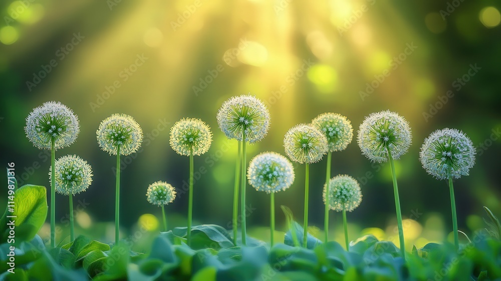 moment allium flowers bloom, with their spherical clusters of tiny blossoms opening up in the warmth of spring sunlight moment allium flowers bloom, with their spherical clusters of tiny blossoms opening up in the warmth of spring sunlight