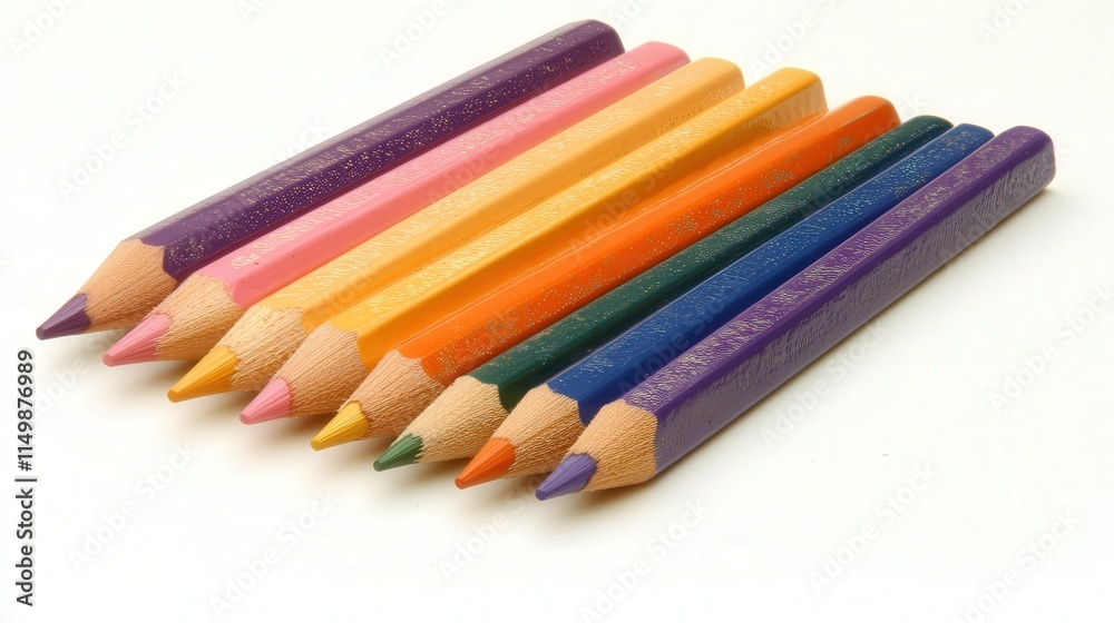 perfectly aligned set of colorful pencils on a white background. The arrangement creates a balanced, vibrant composition, perfectly aligned set of colorful pencils on a white background. The arrangement creates a balanced, vibrant composition,