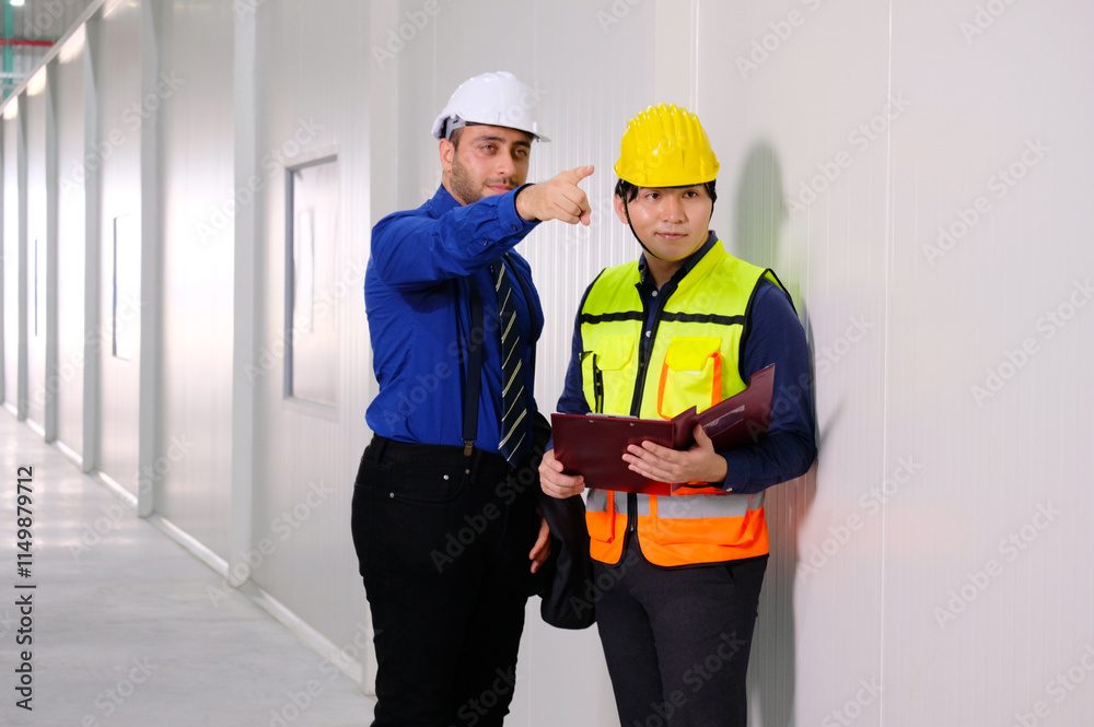 Engineer wearing safety helmet walks to work in industrial plant. Engineer wearing safety helmet walks to work in industrial plant.