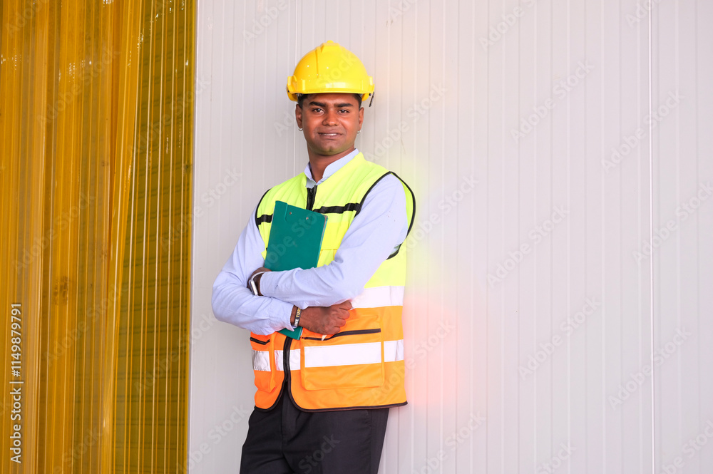 Engineer wearing safety helmet walks to work in industrial plant. Engineer wearing safety helmet walks to work in industrial plant.